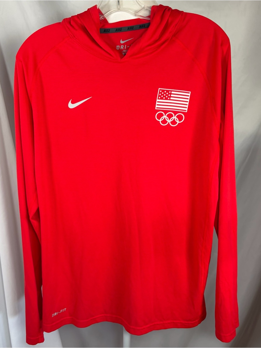 Nike Dri-Fit Olympic American Hooded Long Sleeve Performance Top Red Size Med